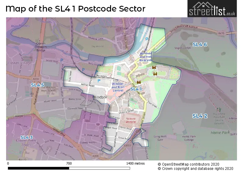 Map of the SL4 1 and surrounding postcode sector