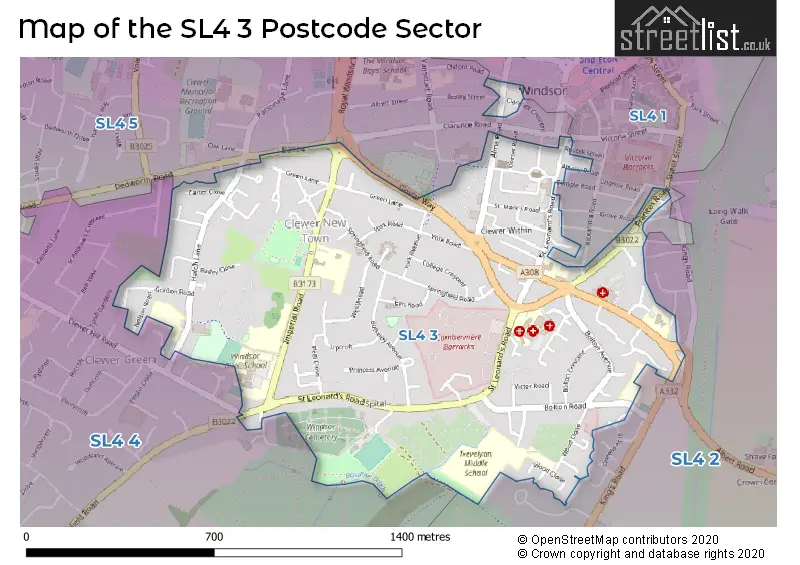 Map of the SL4 3 and surrounding postcode sector