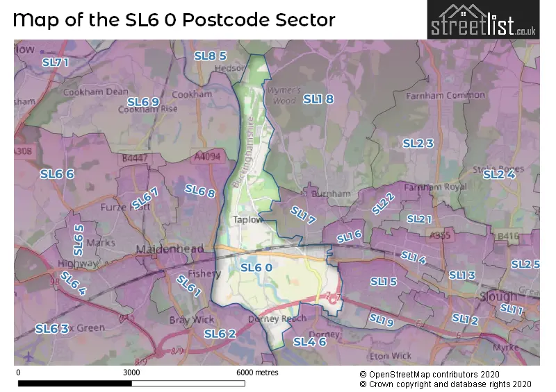 Map of the SL6 0 and surrounding postcode sector