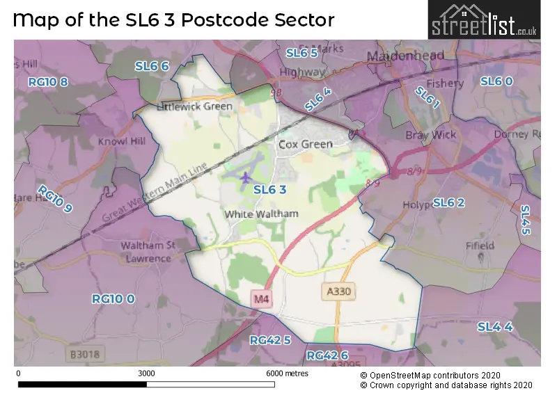 Map of the SL6 3 and surrounding postcode sector