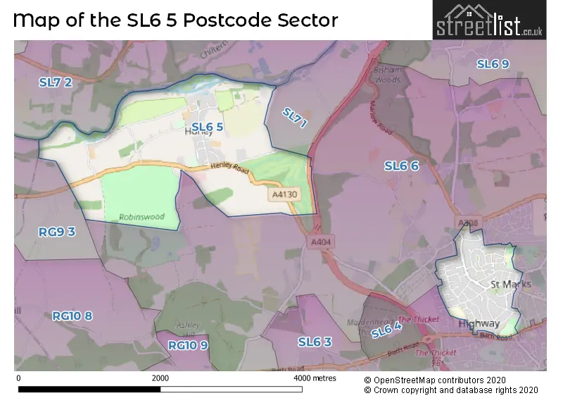 Map of the SL6 5 and surrounding postcode sector