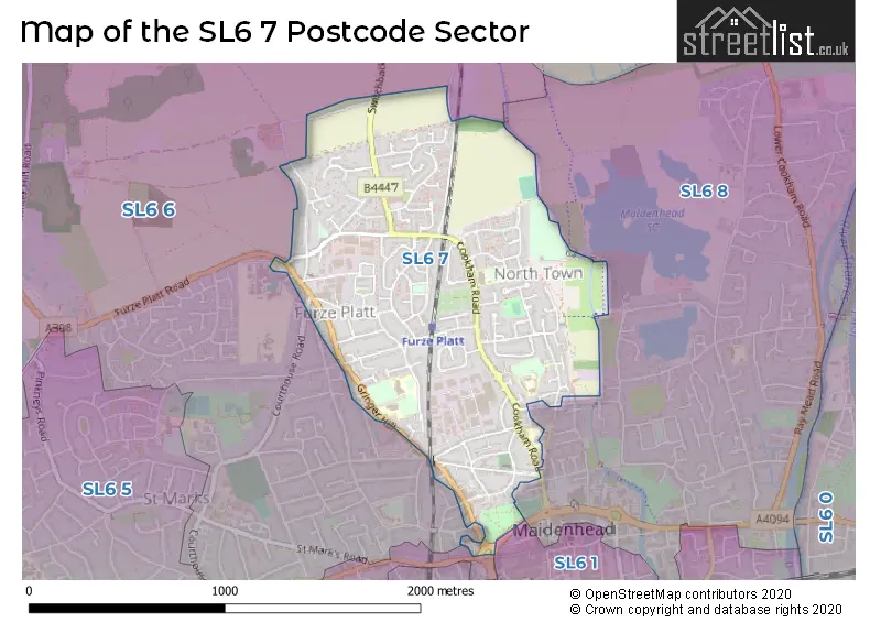 Map of the SL6 7 and surrounding postcode sector
