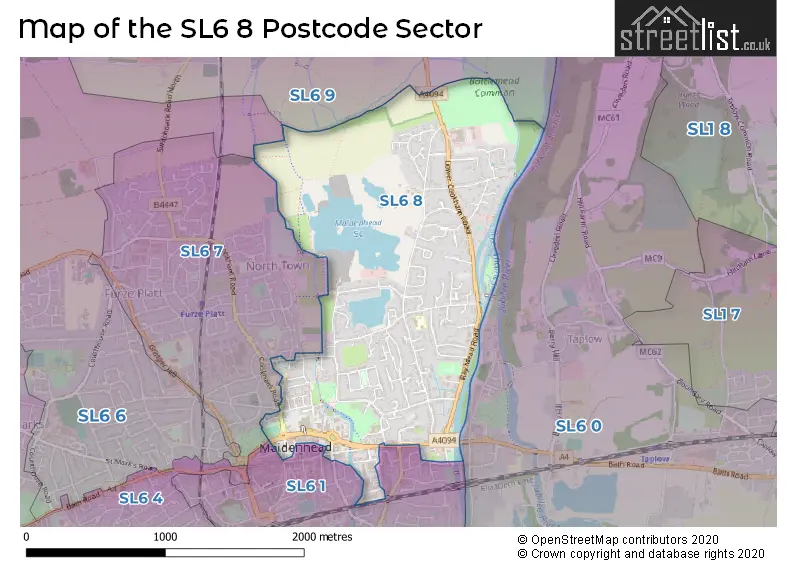 Map of the SL6 8 and surrounding postcode sector