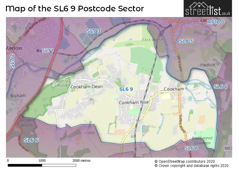 Map of the SL6 9 and surrounding postcode sector