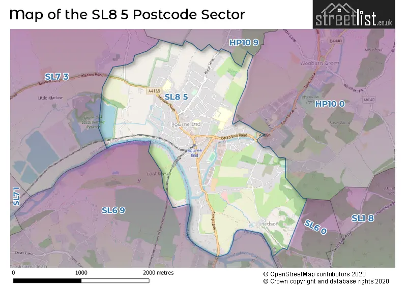 Map of the SL8 5 and surrounding postcode sector