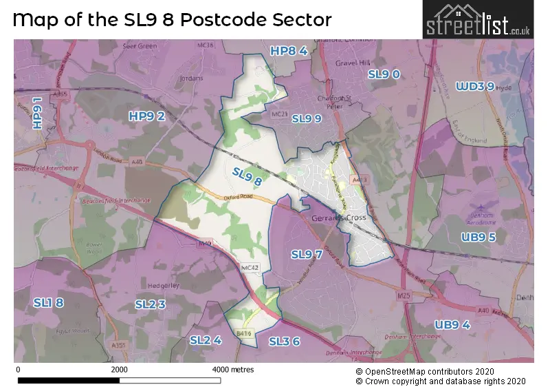 Map of the SL9 8 and surrounding postcode sector