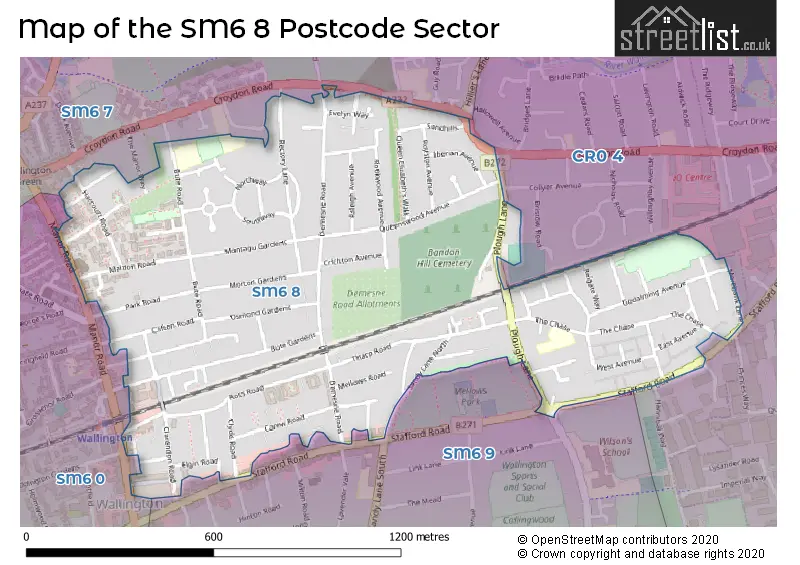 Map of the SM6 8 and surrounding postcode sector