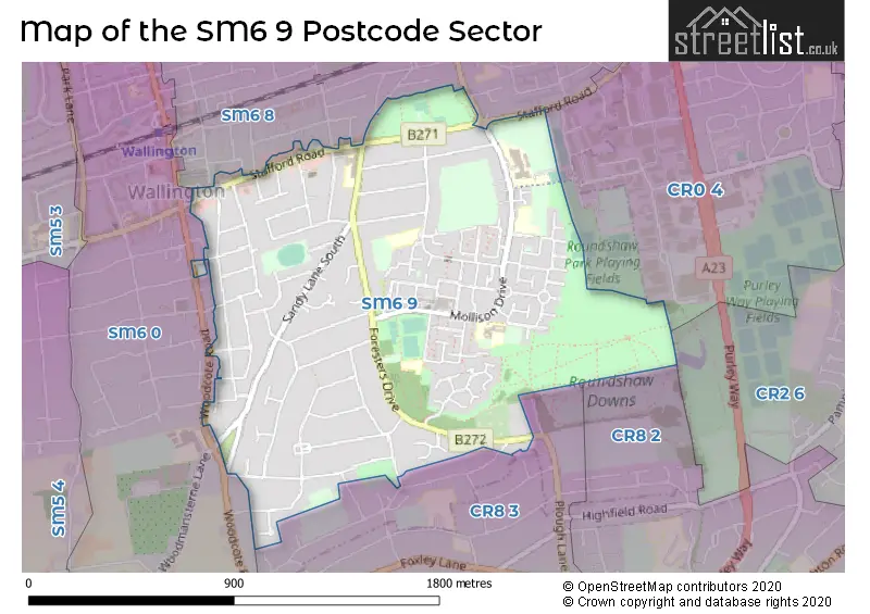 Map of the SM6 9 and surrounding postcode sector