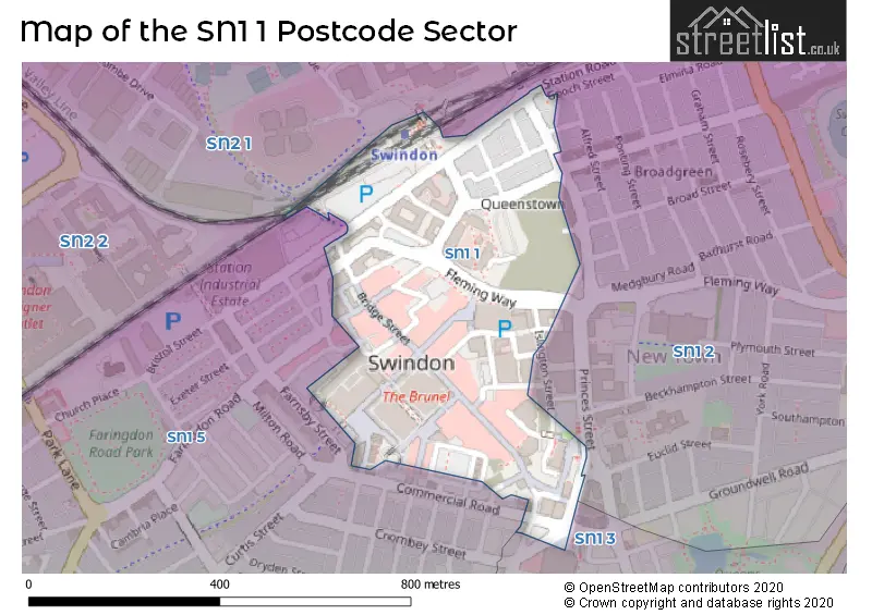 Map of the SN1 1 and surrounding postcode sector