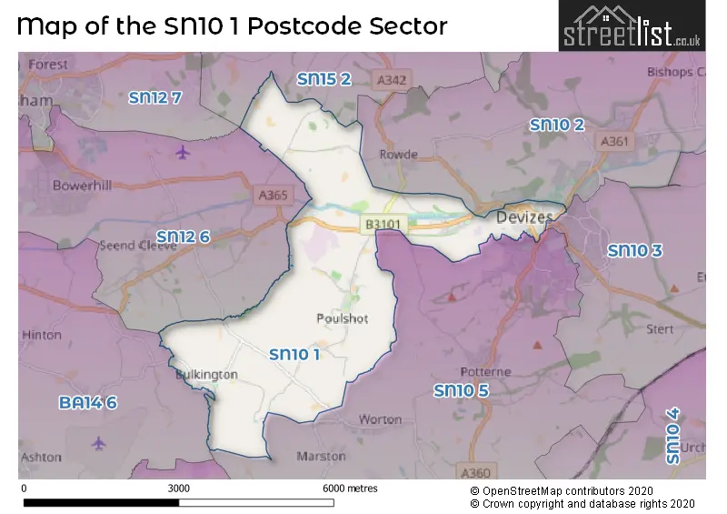 Map of the SN10 1 and surrounding postcode sector