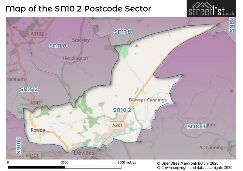 Map of the SN10 2 and surrounding postcode sector