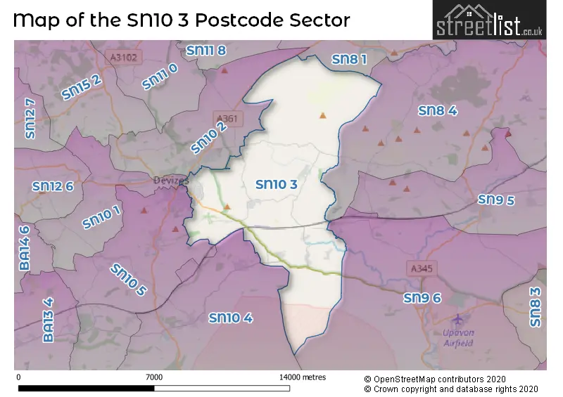 Map of the SN10 3 and surrounding postcode sector