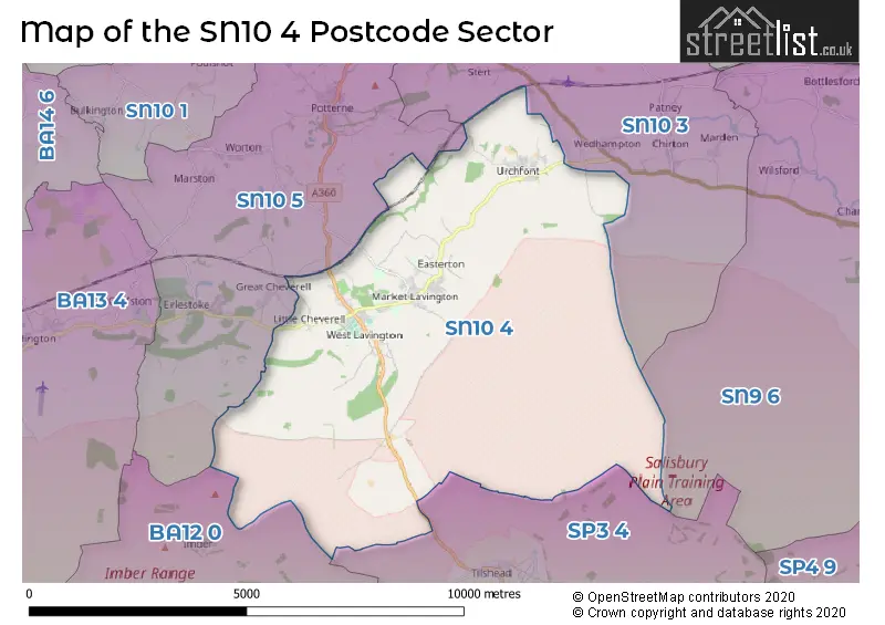 Map of the SN10 4 and surrounding postcode sector