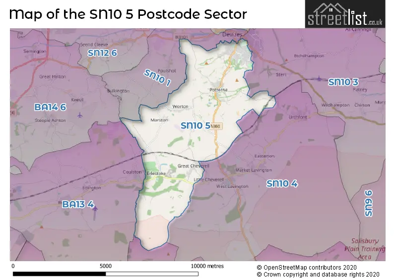 Map of the SN10 5 and surrounding postcode sector