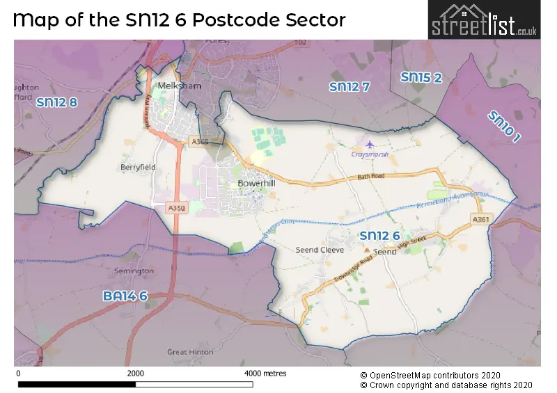 Map of the SN12 6 and surrounding postcode sector