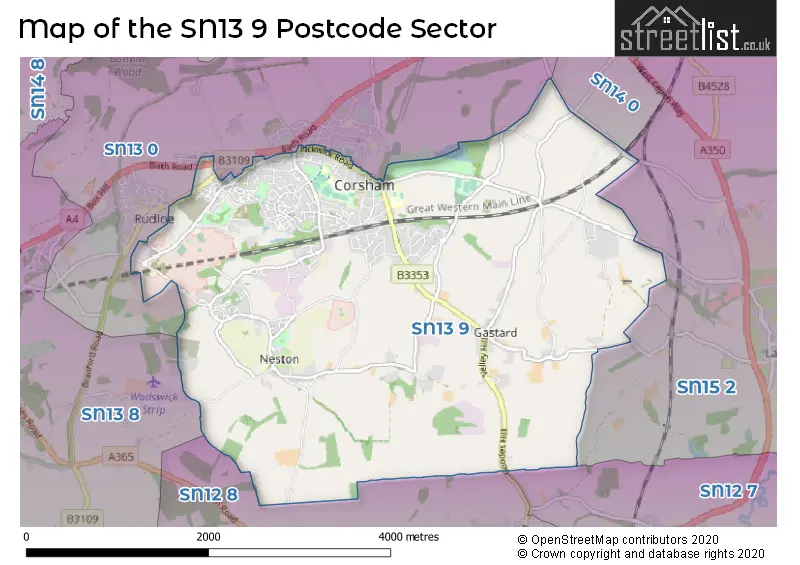 Map of the SN13 9 and surrounding postcode sector