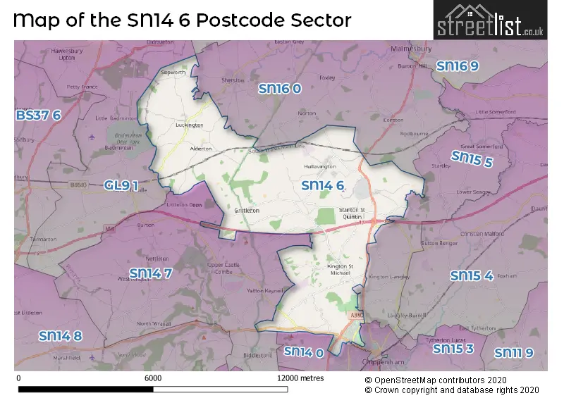 Map of the SN14 6 and surrounding postcode sector