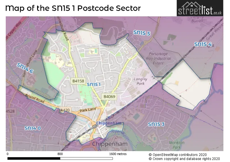 Map of the SN15 1 and surrounding postcode sector