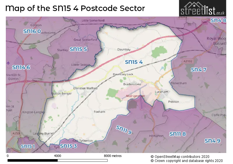 Map of the SN15 4 and surrounding postcode sector