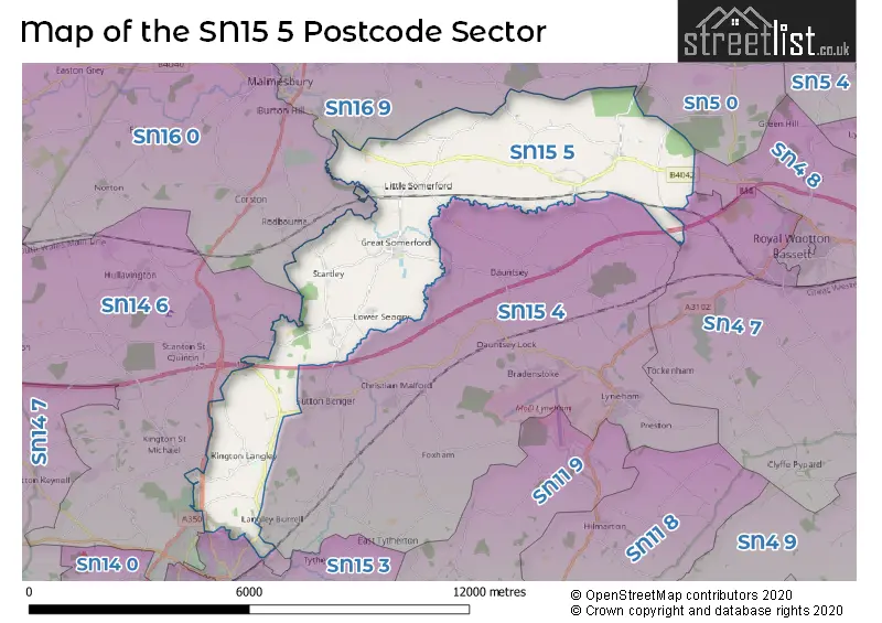Map of the SN15 5 and surrounding postcode sector