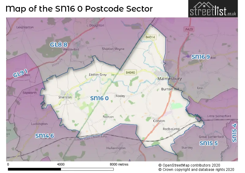 Map of the SN16 0 and surrounding postcode sector