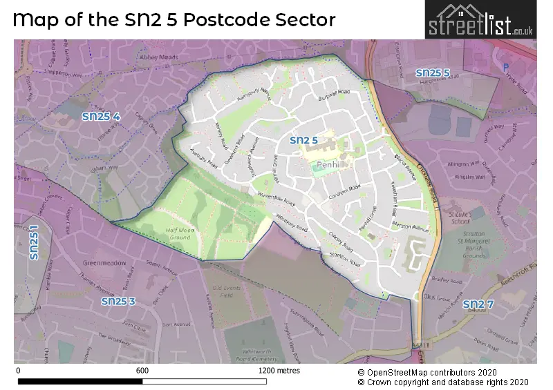 Map of the SN2 5 and surrounding postcode sector