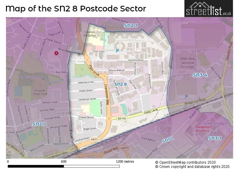 Map of the SN2 8 and surrounding postcode sector