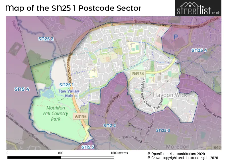 Map of the SN25 1 and surrounding postcode sector