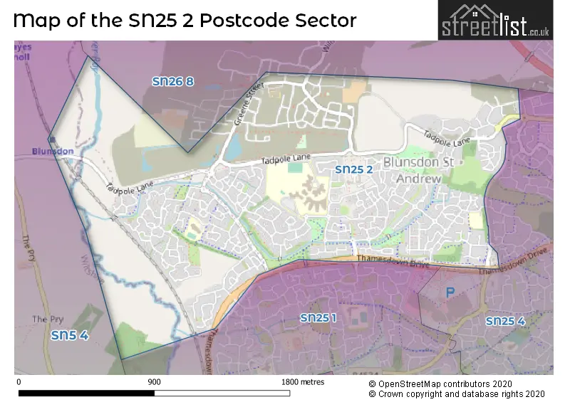Map of the SN25 2 and surrounding postcode sector