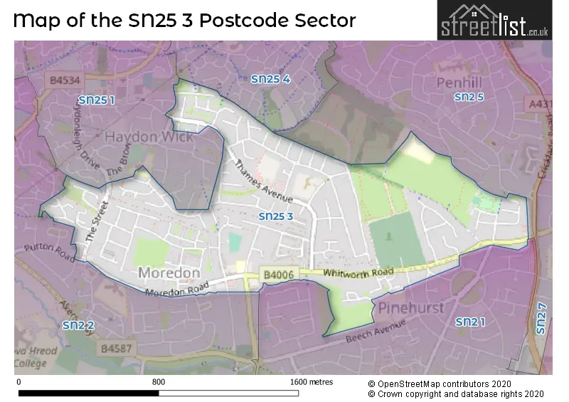 Map of the SN25 3 and surrounding postcode sector