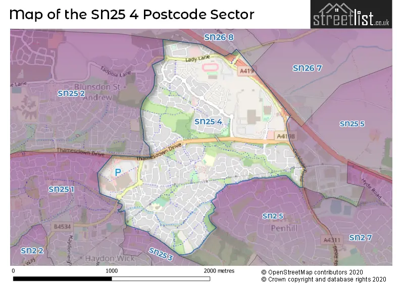 Map of the SN25 4 and surrounding postcode sector
