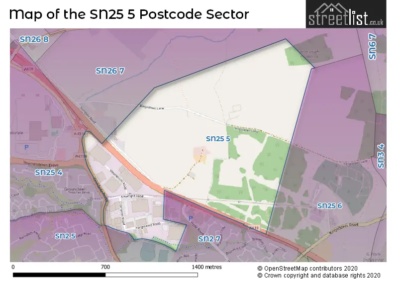 Map of the SN25 5 and surrounding postcode sector