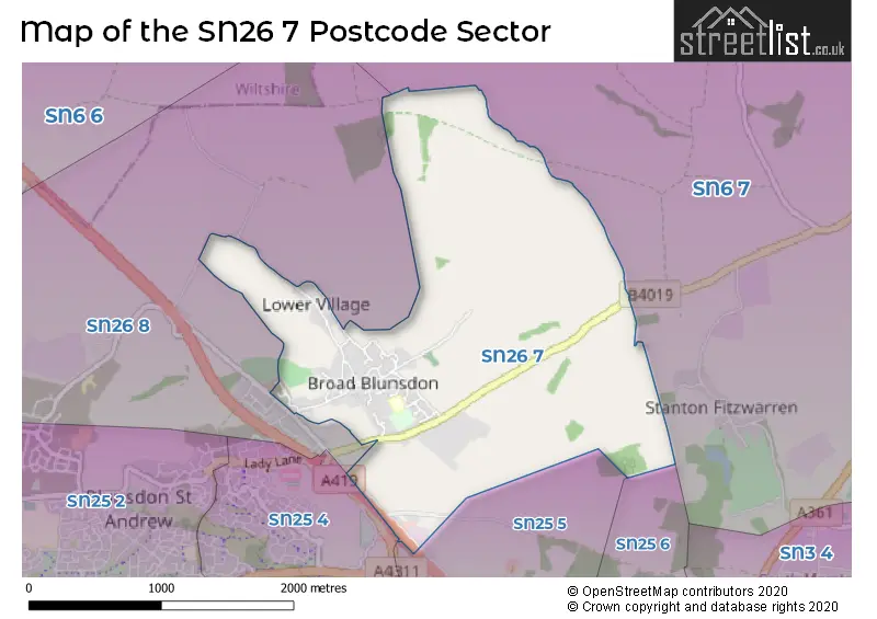 Map of the SN26 7 and surrounding postcode sector