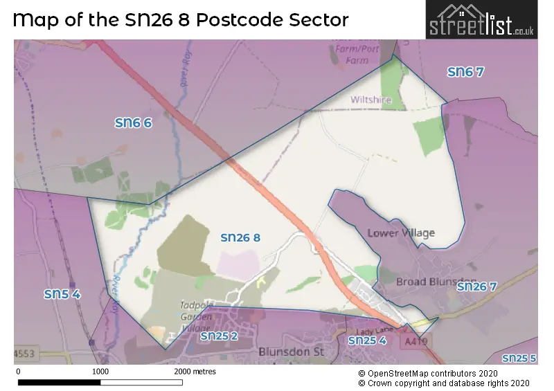 Map of the SN26 8 and surrounding postcode sector