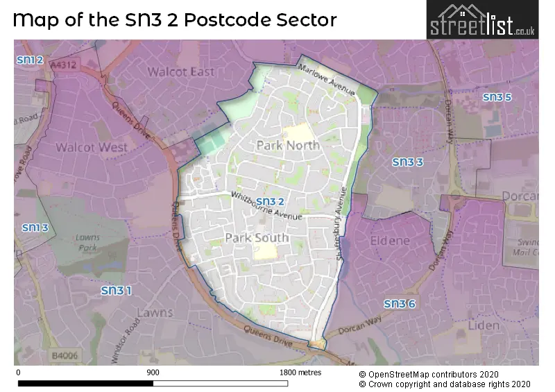 Map of the SN3 2 and surrounding postcode sector