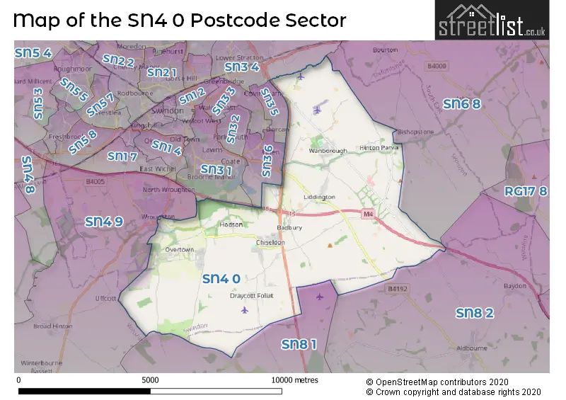 Map of the SN4 0 and surrounding postcode sector