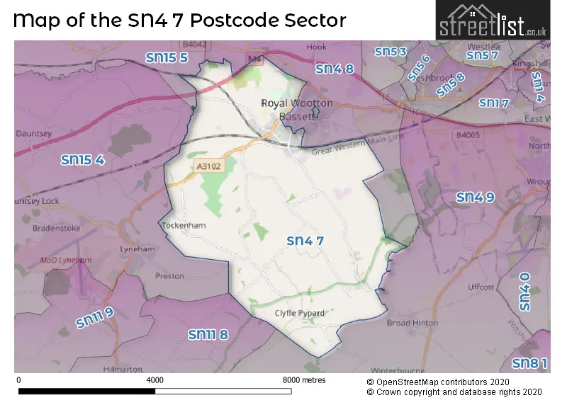 Map of the SN4 7 and surrounding postcode sector
