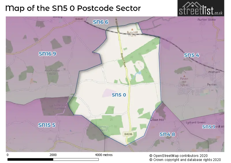 Map of the SN5 0 and surrounding postcode sector