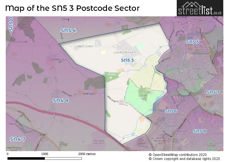 Map of the SN5 3 and surrounding postcode sector