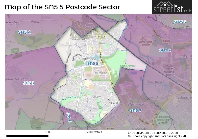 Map of the SN5 5 and surrounding postcode sector