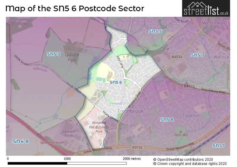 Map of the SN5 6 and surrounding postcode sector