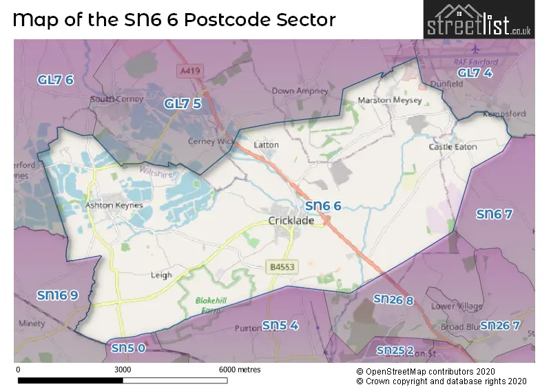 Map of the SN6 6 and surrounding postcode sector