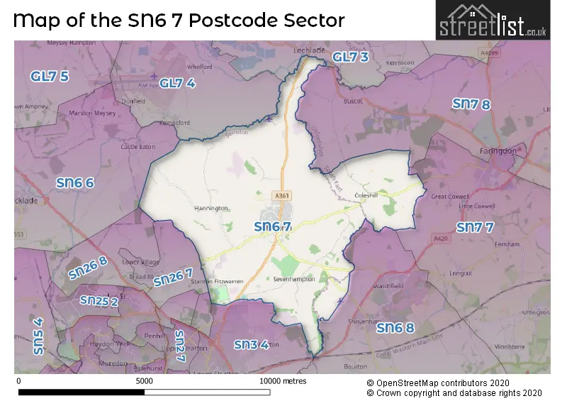 Map of the SN6 7 and surrounding postcode sector