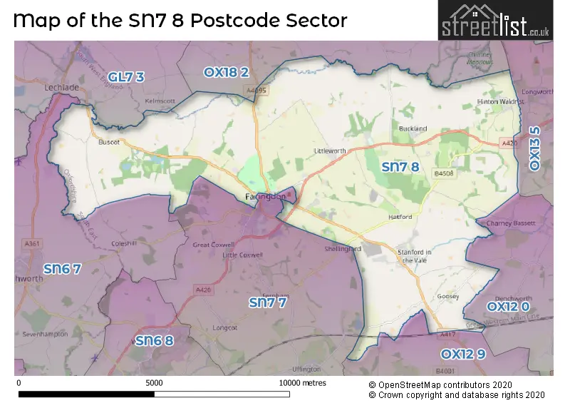Map of the SN7 8 and surrounding postcode sector
