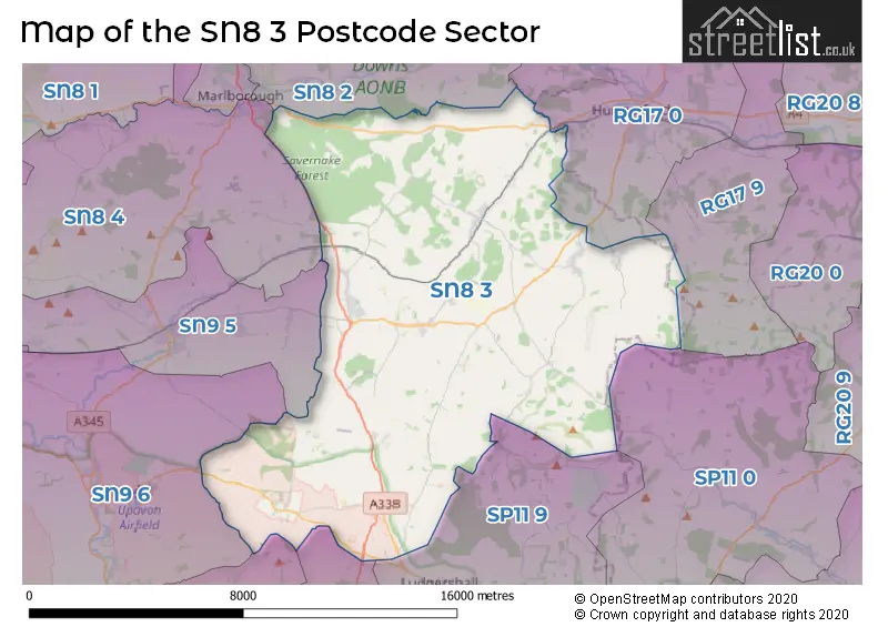 Map of the SN8 3 and surrounding postcode sector
