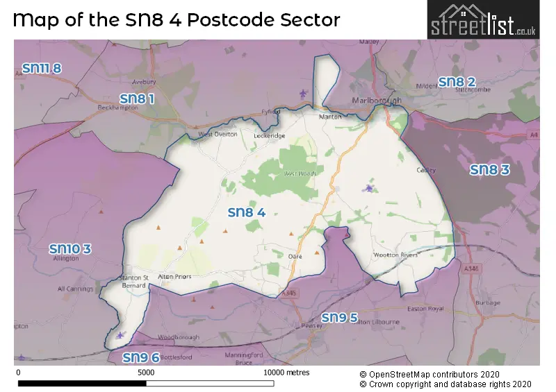 Map of the SN8 4 and surrounding postcode sector