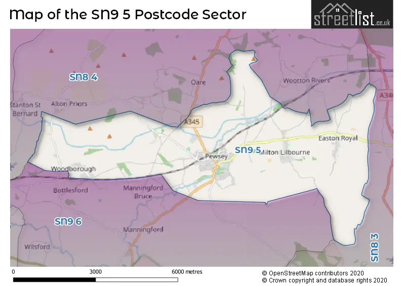 Map of the SN9 5 and surrounding postcode sector