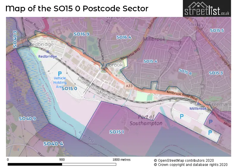 Map of the SO15 0 and surrounding postcode sector