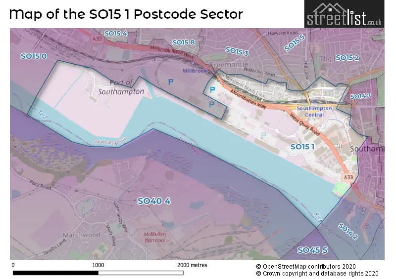 Map of the SO15 1 and surrounding postcode sector