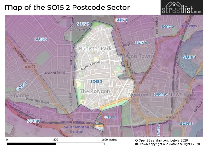 Map of the SO15 2 and surrounding postcode sector